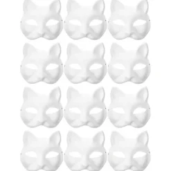 12 stk. Blank Maske Katte Masker Kostume Cosplay Maske Børnehave DIY Umalet Katte Maske