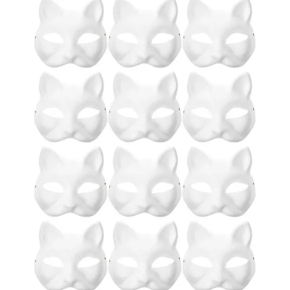 12 stk. Blank Maske Katte Masker Kostume Cosplay Maske Børnehave DIY Umalet Katte Maske