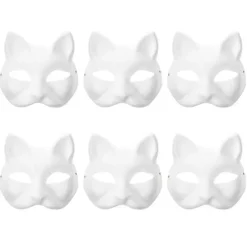 6 stk Blanke Kat Cosplaymasker Tegneserie Papirmaske Voksen Maske