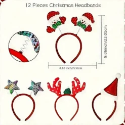 12 stk. festlige julehårbøjler - røde & plastik hårbøjler med julemand, snemand & rensdyrgevir, perfekte til julefrokostdekorationer, [DB] 12pcs