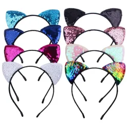 8 stk. Glitter Katteøre Pandebånd Halloween Maskerade Catwoman Hårbånd