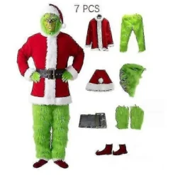 7 stk. Grinchen Kostume Jule Cosplay Voksen Julemandskostume Sæt + Maske A-Perfet C S