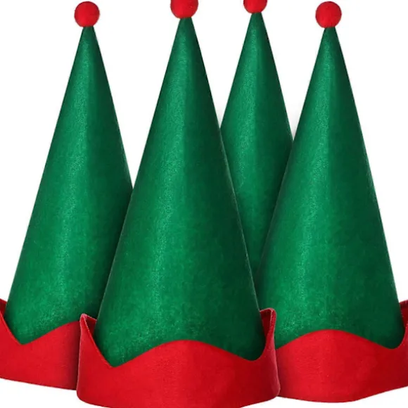 4 stk. Grønne Filt Elf Hatte Julemand Elf Hat Juleferie Fest