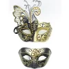 2 stk. guld venetianske masker, metal maskerade masker, parmasker, bal, karneval