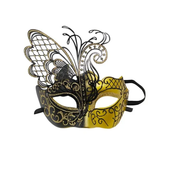 2 stk. guld venetianske masker, metal maskerade masker, parmasker, bal, karneval