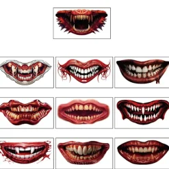 10 stk Halloween Clown Horror Mund Tattoo Stickers Ansigts Dekaler Falske Tattoo Stickers Midlertidige Tattoo Kit