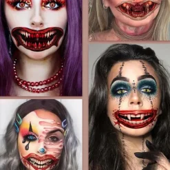 10 stk Halloween Clown Horror Mund Tattoo Stickers Ansigts Dekaler Falske Tattoo Stickers Midlertidige Tattoo Kit
