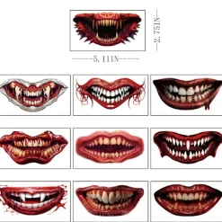 10 stk Halloween Clown Horror Mund Tattoo Stickers Ansigts Dekaler Falske Tattoo Stickers Midlertidige Tattoo Kit