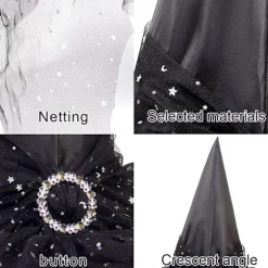 2 stk. Halloween Heksehat Kostume Cosplay Hat med Stilfuldt Mesh Cr