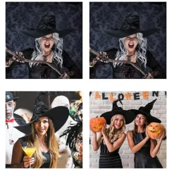 3 stk. Halloween heksehatte sort edderkop flagermus heksehat stor rynket hatte kvinder kostume tilbehør til Halloween cosplay fest