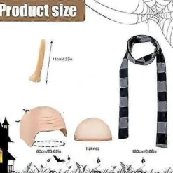 4 stk. Halloween-kostumetilbehør til voksne, Latex skaldet hoved med paryk, stribet halstørklæde, falsk lang næse, rollespilsfest tegneserie cosplay | Fyndiq