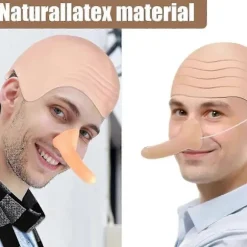 4 stk. Halloween-kostumetilbehør til voksne, Latex skaldet hoved med paryk, stribet halstørklæde, falsk lang næse, rollespilsfest tegneserie cosplay | Fyndiq