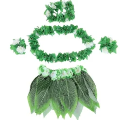 5 stk. Hula Kjol Hawaiiansk Kostumesæt Med Grønne Blade Halskæde Armbånd Hårbånd Luau Party Favørartikler Kompatible Strand Luau Party Tilbehør (voksne)-K 12 | Fyndiq