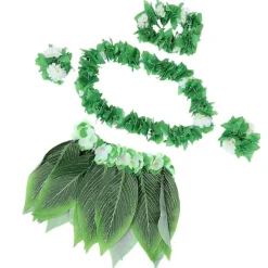 5 stk. Hula Kjol Hawaiiansk Kostumesæt Med Grønne Blade Halskæde Armbånd Hårbånd Luau Party Favørartikler Kompatible Strand Luau Party Tilbehør (voksne)-K 12 | Fyndiq