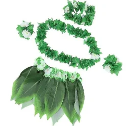 5 stk. Hula Kjol Hawaiiansk Kostumesæt Med Grønne Blade Halskæde Armbånd Hårbånd Luau Party Favørartikler Kompatible Strand Luau Party Tilbehør (voksne)-K 12 | Fyndiq