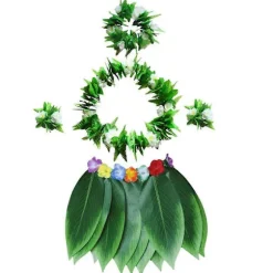 5 stk. Hula Nederdel Hawaiiansk Kostumesæt med Grønne Blade Halskæde Armbånd Hovedbøjle Luau Festartikler til Strand Luau Festartikler (Voksne) (LGL) Green | Fyndiq