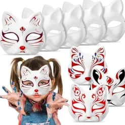 30 stk. Hvid katte maske Hvid ræv masker Dyr Halv ansigtsmaske Maske Papir Umalet Blank DIY Halloween maske Til Maskerade Cosplay fest [L] 30pcs