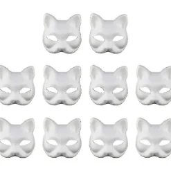 10 stk. Hvide ansigtsmasker af papir, blank maske til dekoration, selv-malende maskeradefest - Perfet
