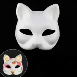 10 stk. Hvide ansigtsmasker af papir, blank maske til dekoration, selv-malende maskeradefest - Perfet