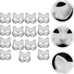 15 stk Hvide Dekorative Malbare Masker Halvmaske Kattemasker Halloweenfest Blankt Papir Almindeligt (YJD)