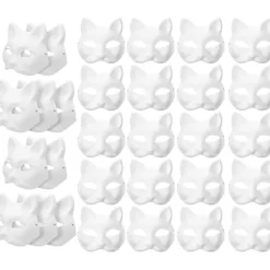 30 stk hvide kattemasker hvide ræv masker dyr halv ansigtsmaske karneval maske papirmalet tom DIY Halloween maske til maskerade cosplay fest [L] 30pcs | Fyndiq