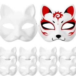2 stk. hvide masker papirmasker blank katte maske til dekoration DIY maleri maskerade cosplay fest