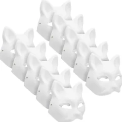 10 stk Hvide Papirmasker Blanke Kattemasker Til Dekoration DIY Maleri Maskerade Cosplay Fest