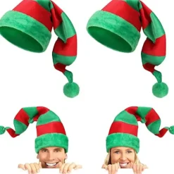 2 stk. Julealf Filthat Lang Stribet Plys Julemand Hat Chr