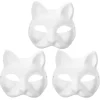 3 stk. kattemaske, Therian masker hvide kattemasker tomme DIY Halloween maske Cosplay, 50% tilbud