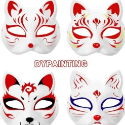 3 stk. kattemaske, Therian masker hvide kattemasker tomme DIY Halloween maske cosplay, 50% rabat