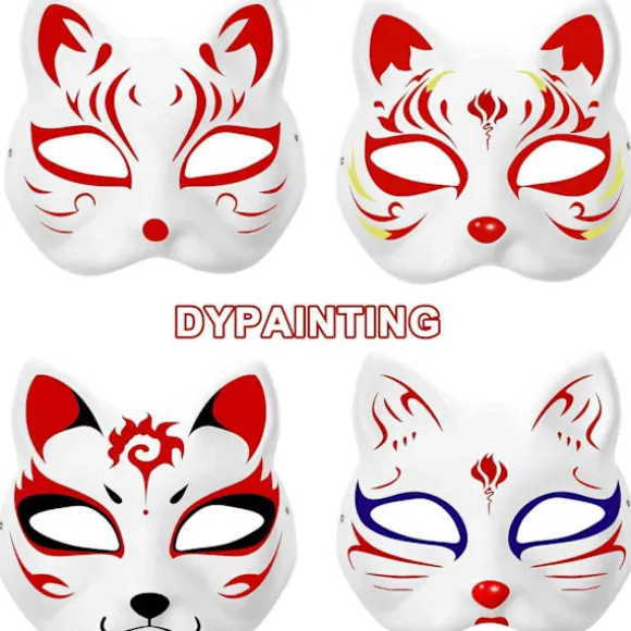 3 stk. kattemaske, Therian masker hvide kattemasker tomme DIY Halloween maske cosplay, 50% rabat