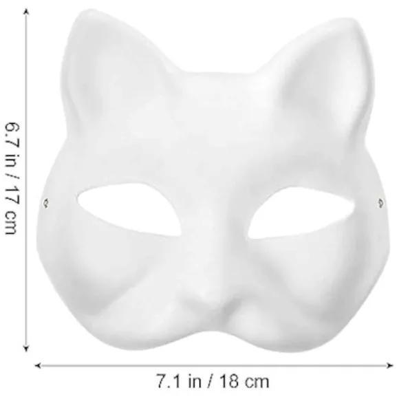 3 stk. kattemaske, Therian masker hvide kattemasker tomme DIY Halloween maske cosplay, 50% rabat