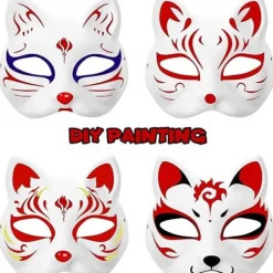 10 stk Kattemasker til at Male, Dyrekostumemasker DIY Hvide Masker Halvmaske til Maskerade Halloween Børn Cosplay Masker Kostume Party Favors