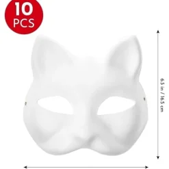 10 stk Kattemasker til at Male, Dyrekostumemasker DIY Hvide Masker Halvmaske til Maskerade Halloween Børn Cosplay Masker Kostume Party Favors