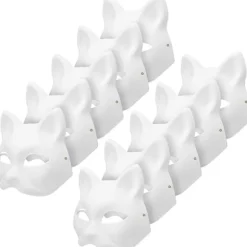 10 stk. Kattemasker til at male, Dyredragtmasker DIY Hvide masker Halvmaske til Maskerade Halloween Børne Cosplay Masker Kostume Party Favør