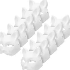 10 stk Kattemasker til at Male, Dyrekostumemasker DIY Hvide Masker Halvmaske til Maskerade Halloween Børn Cosplay Masker Kostume Party Favors