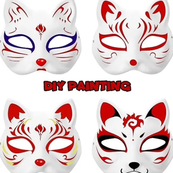 10 stk Kattemasker til at Male, Dyrekostumemasker DIY Hvide Masker Halvmaske til Maskerade Halloween Børn Cosplay Masker Kostume Party Favors