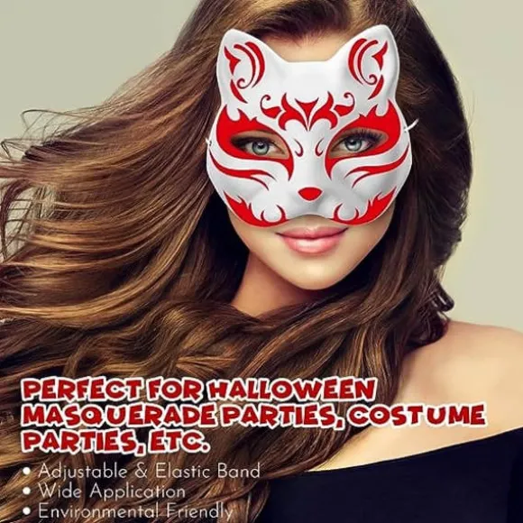 10 stk Kattemasker til at Male, Dyrekostumemasker DIY Hvide Masker Halvmaske til Maskerade Halloween Børn Cosplay Masker Kostume Party Favors