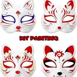 10 stk. Kattemasker til at male, Dyredragtmasker DIY Hvide masker Halvmaske til Maskerade Børne Cosplaymasker Kostumefest Favoritter