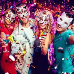 10 stk. Kattemasker til Maling, Dyreudklædningsmasker DIY Hvide Masker Halvmasker til Maskerade Halloween Børn Cosplay Masker Kostume Festartikler_MGF | Fyndiq