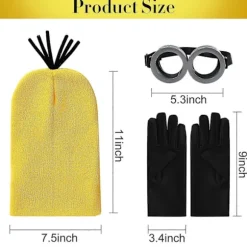 3 STK Kostume Tilbehør Voksen Gul Beanie Strikkede Huer Steampunk Briller Glas Sorte Handsker Halloween Cosplay Fest (LGL)