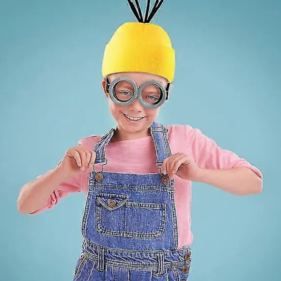 3 STK Kostume Tilbehør Voksen Gul Beanie Strikkede Huer Steampunk Briller Glas Sorte Handsker Halloween Cosplay Fest (LGL)
