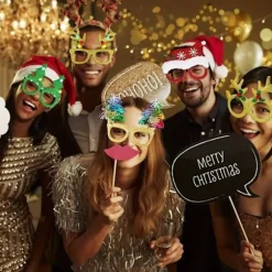 12 stk. Levende Julefest Briller Rekvisitter Sæt - Holdbar, Nyhed Jul Julefotoboks Brillerammer med Generel Pasform, Ingen Fjer, (FMY) 12pcs
