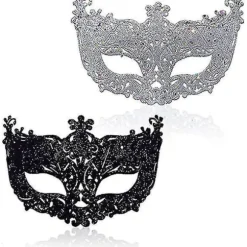 2 stk. Maskerademaske, Sort Filigran og Sølv Filigran Fancy Julemaskerademasker til Maskeradebal
