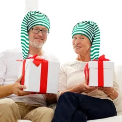 2 stk. Nathat til mænd Stribet Pyjamahat Justerbar Sovehat Med Pom Pom Bold Til Festartikler Grøn Og Hvid Green and White
