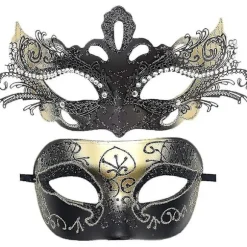 2 stk., Par Masquerade Masker Metal Venetian Mardi Gras Fest Aften Prom Kostume Maske (guld)
