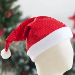 1 stk. rød og grøn paillet julehat til voksne jule grøn rød hat feriefest dekoration hovedbeklædning (rød)