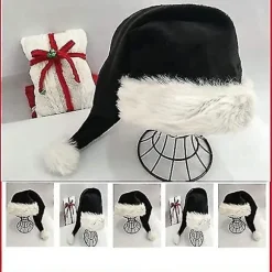 2 stk. Sort Julemandshat - Voksne Deluxe Sort og Hvid Jul Julehat Pakke