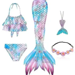5 stk/ sæt Piger Havfrue Hale Badetøj Børn Havfrue Ariel Cosplay Kostume Fantasy Strand Bikini Sæt 4