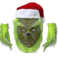 7 stk. The Grinch-kostume Jule Cosplay Voksen Julemandskostume Sæt + Maske A-WELLNGS Kun Maske Maske only{KPO} Mask only M